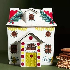 Charming Holiday House Cookie Jar - still has tag and original box